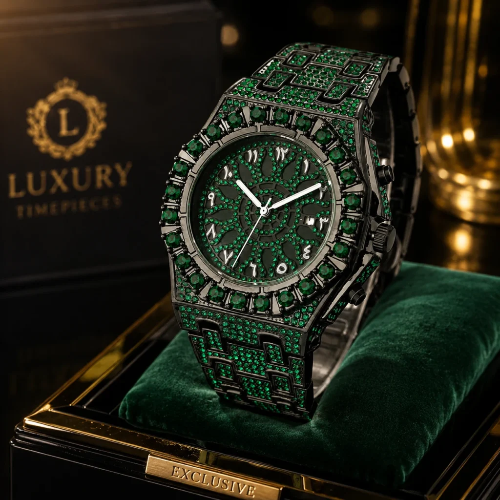 Green Diamond Arabic Luxury Watch